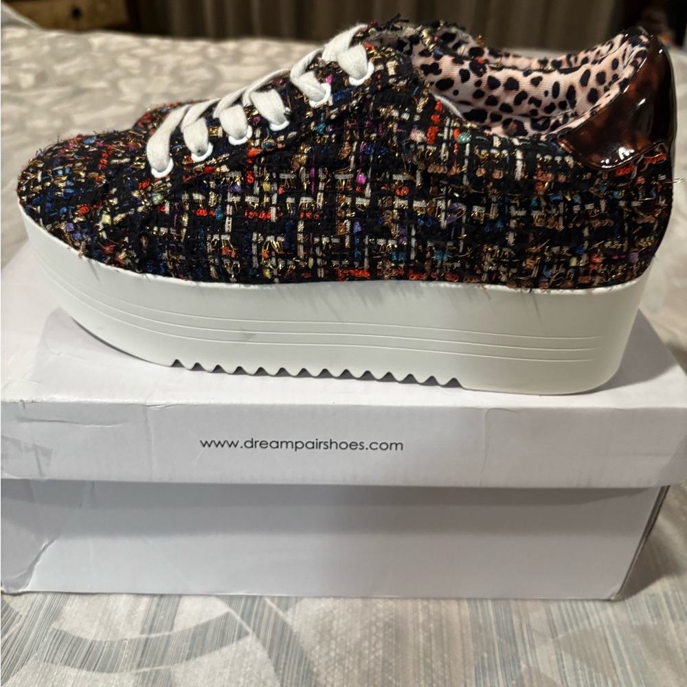 Betsey Johnson Multicolor Tweed Platform Sneakers with White Soles